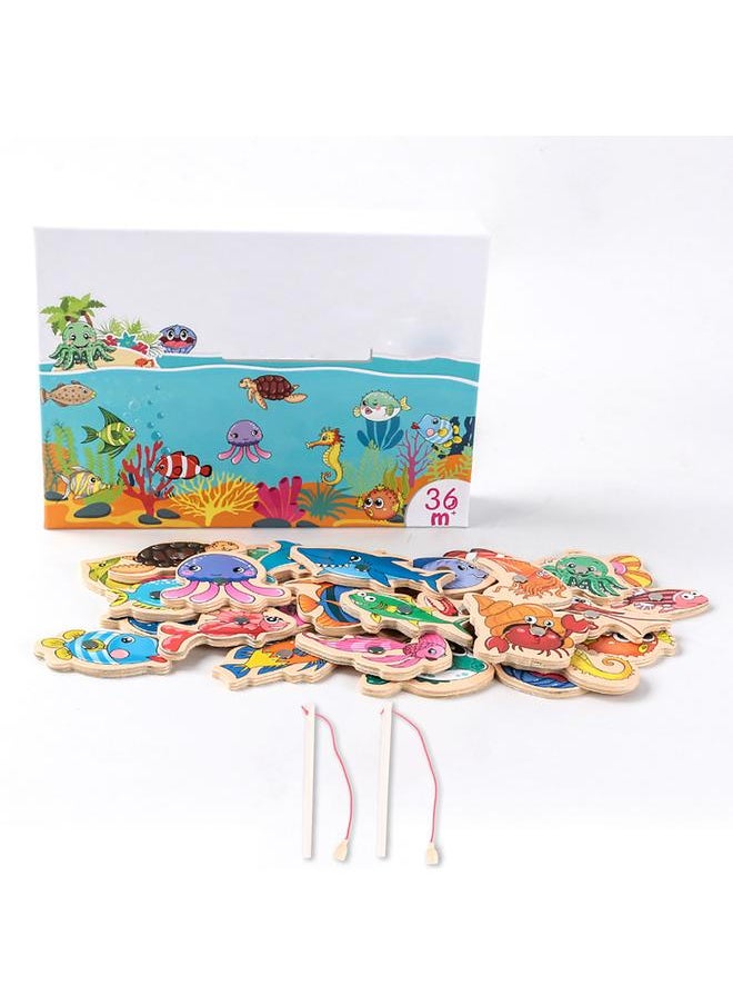 Wooden Magnetic Fishing Game Fine Motor Skill Magnet Fish Catching Counting Toy for Preschool