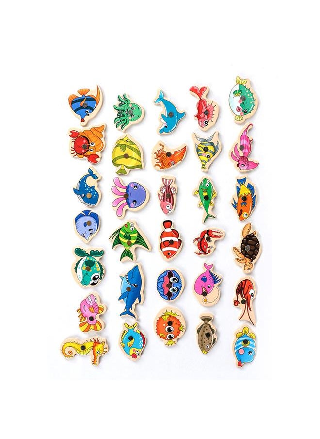 Wooden Magnetic Fishing Game Fine Motor Skill Magnet Fish Catching Counting Toy for Preschool