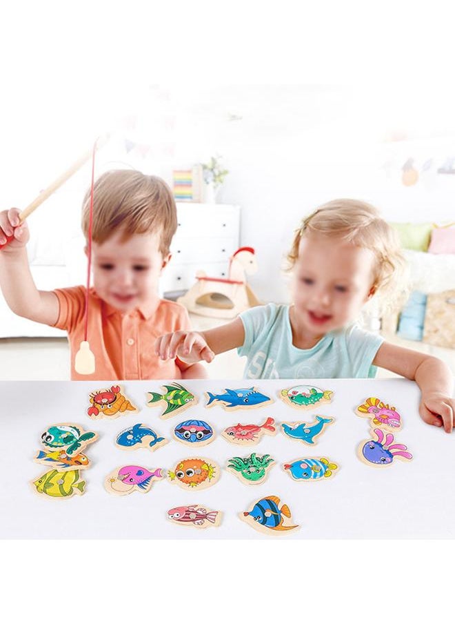 Wooden Magnetic Fishing Game Fine Motor Skill Magnet Fish Catching Counting Toy for Preschool