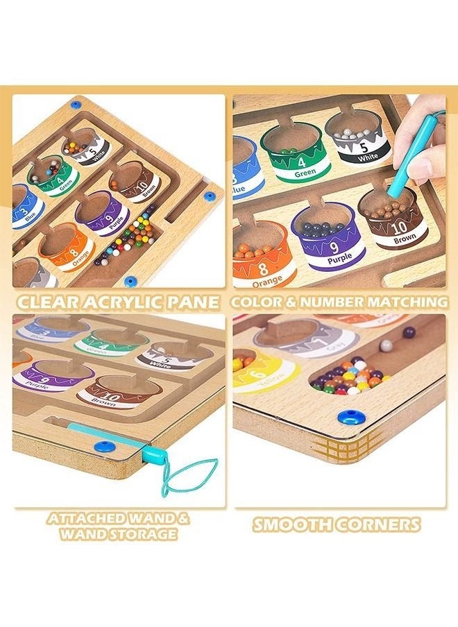 Color and Number Magnetic Maze - Montessori Educational Wooden Puzzle Game Board for Toddlers Matching Toys Toddler Activity Learn Fine Motor Skills Preschoolers