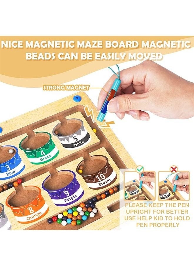Color and Number Magnetic Maze - Montessori Educational Wooden Puzzle Game Board for Toddlers Matching Toys Toddler Activity Learn Fine Motor Skills Preschoolers