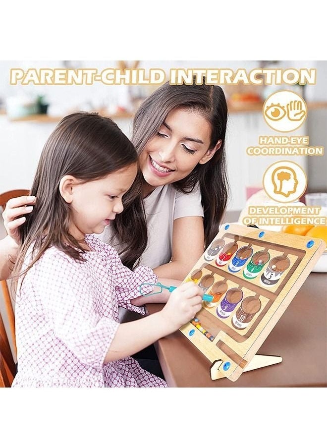 Color and Number Magnetic Maze - Montessori Educational Wooden Puzzle Game Board for Toddlers Matching Toys Toddler Activity Learn Fine Motor Skills Preschoolers