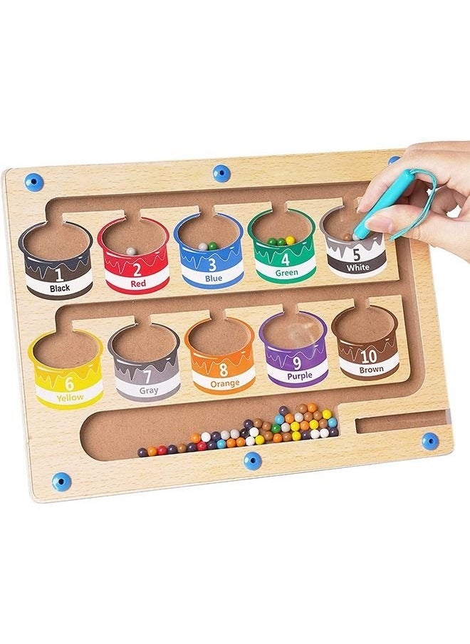 Color and Number Magnetic Maze - Montessori Educational Wooden Puzzle Game Board for Toddlers Matching Toys Toddler Activity Learn Fine Motor Skills Preschoolers