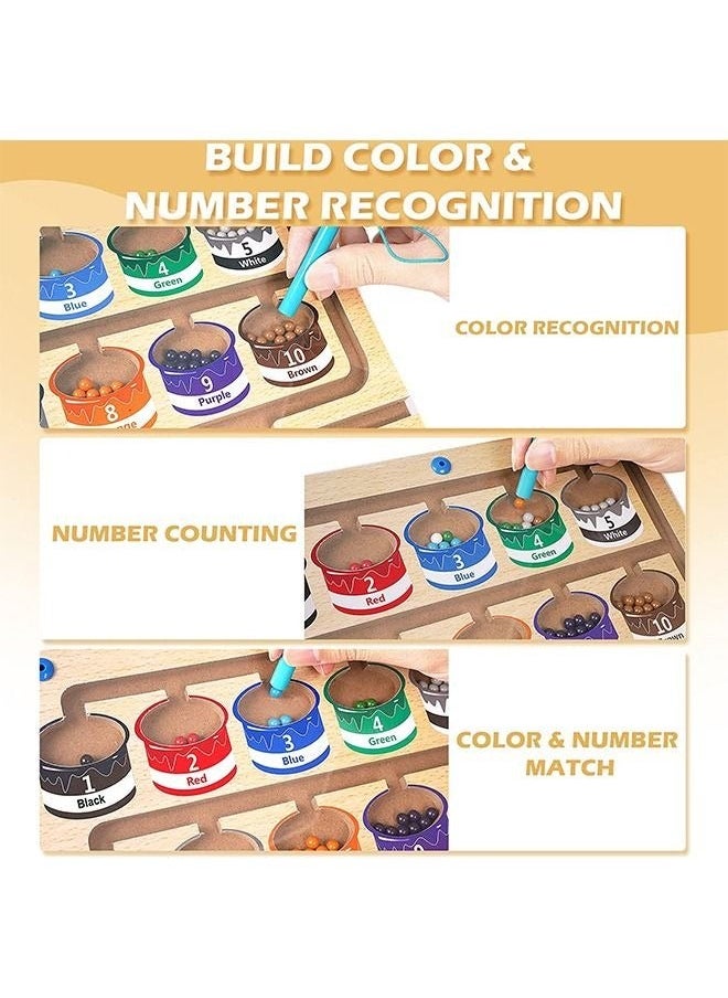 Color and Number Magnetic Maze - Montessori Educational Wooden Puzzle Game Board for Toddlers Matching Toys Toddler Activity Learn Fine Motor Skills Preschoolers