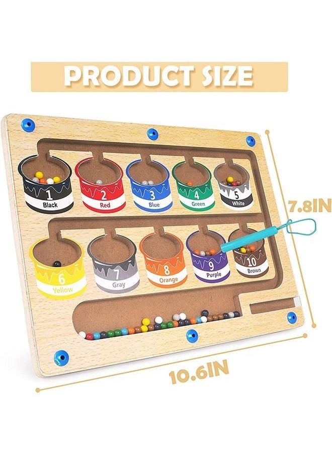 Color and Number Magnetic Maze - Montessori Educational Wooden Puzzle Game Board for Toddlers Matching Toys Toddler Activity Learn Fine Motor Skills Preschoolers