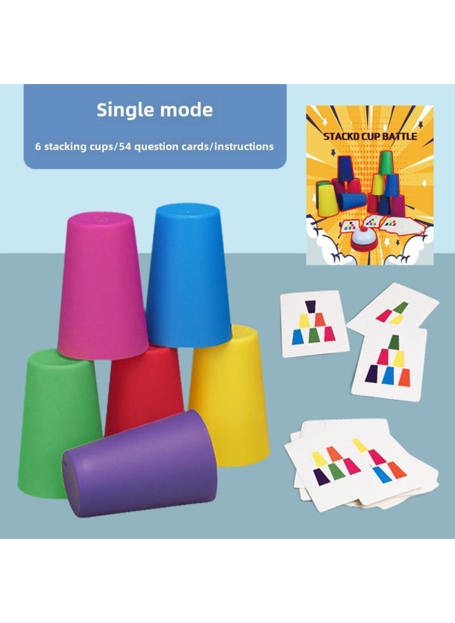 Montessori Early Education Stacked Cup Color Cognitive Space Sort Card Kindergarten Small Class Mint Teaching Toys-Color:6 Stacked Cups For A Single Person + 50 Question Cards + Instructions
