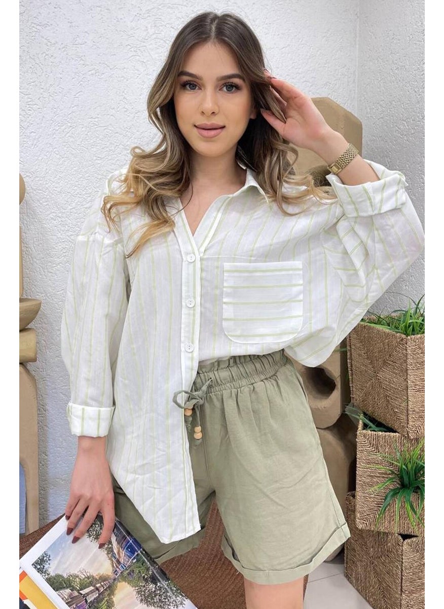 Women's Pistachio Striped Oversize Shirt