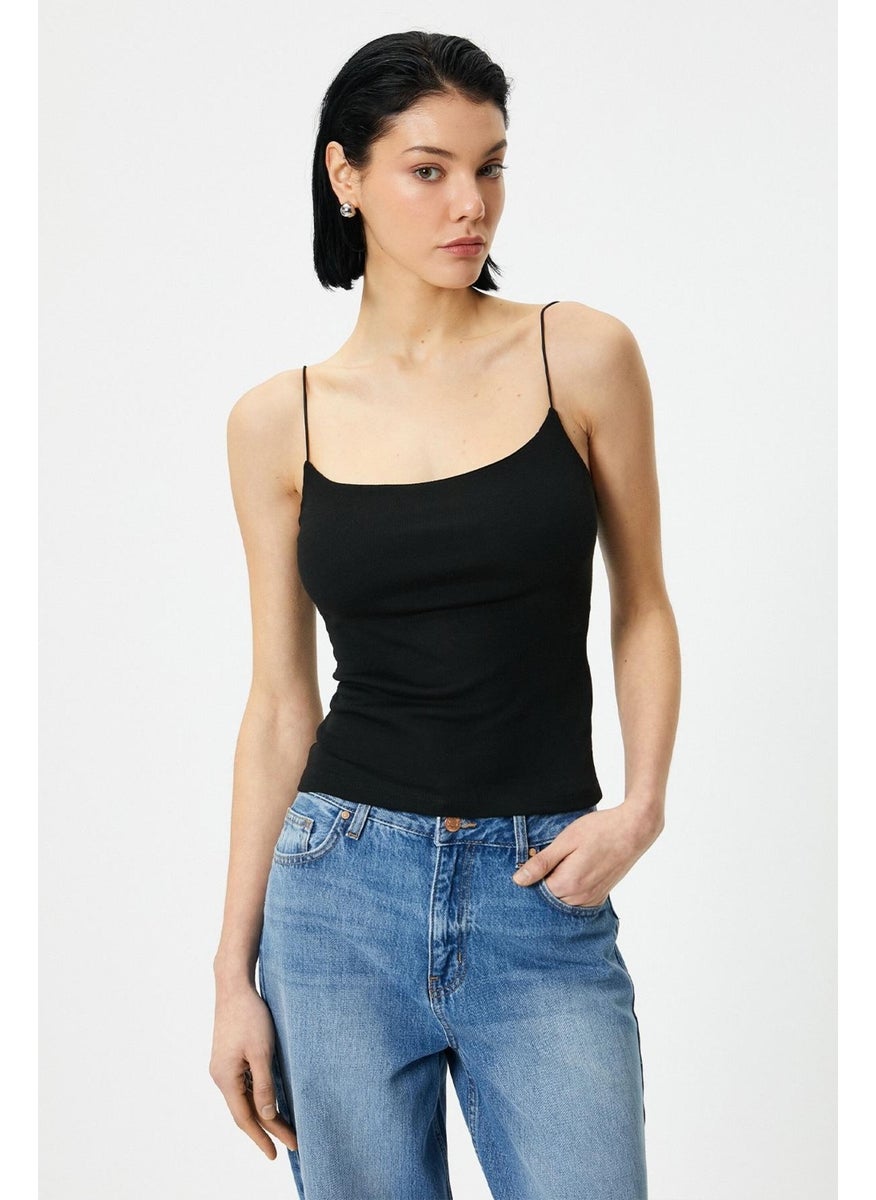 Women's Black Spaghetti Strap Full Lycra Tank Top