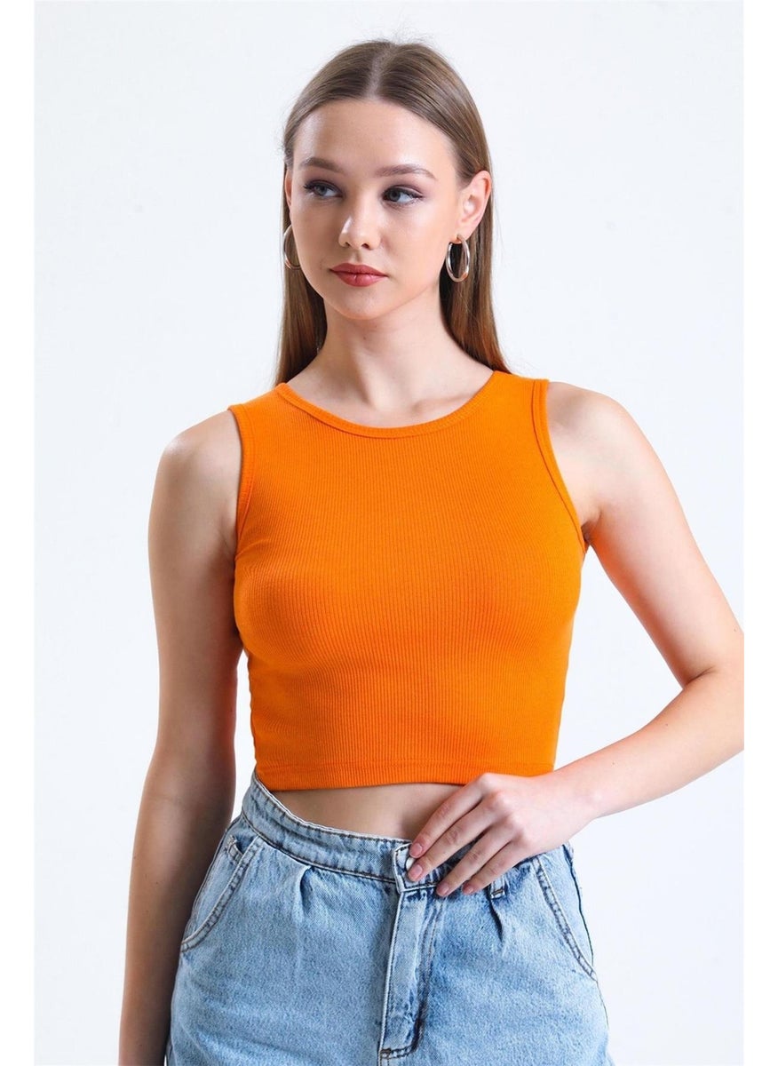 Women's Orange Crew Neck Sleeveless Camisole Undershirt