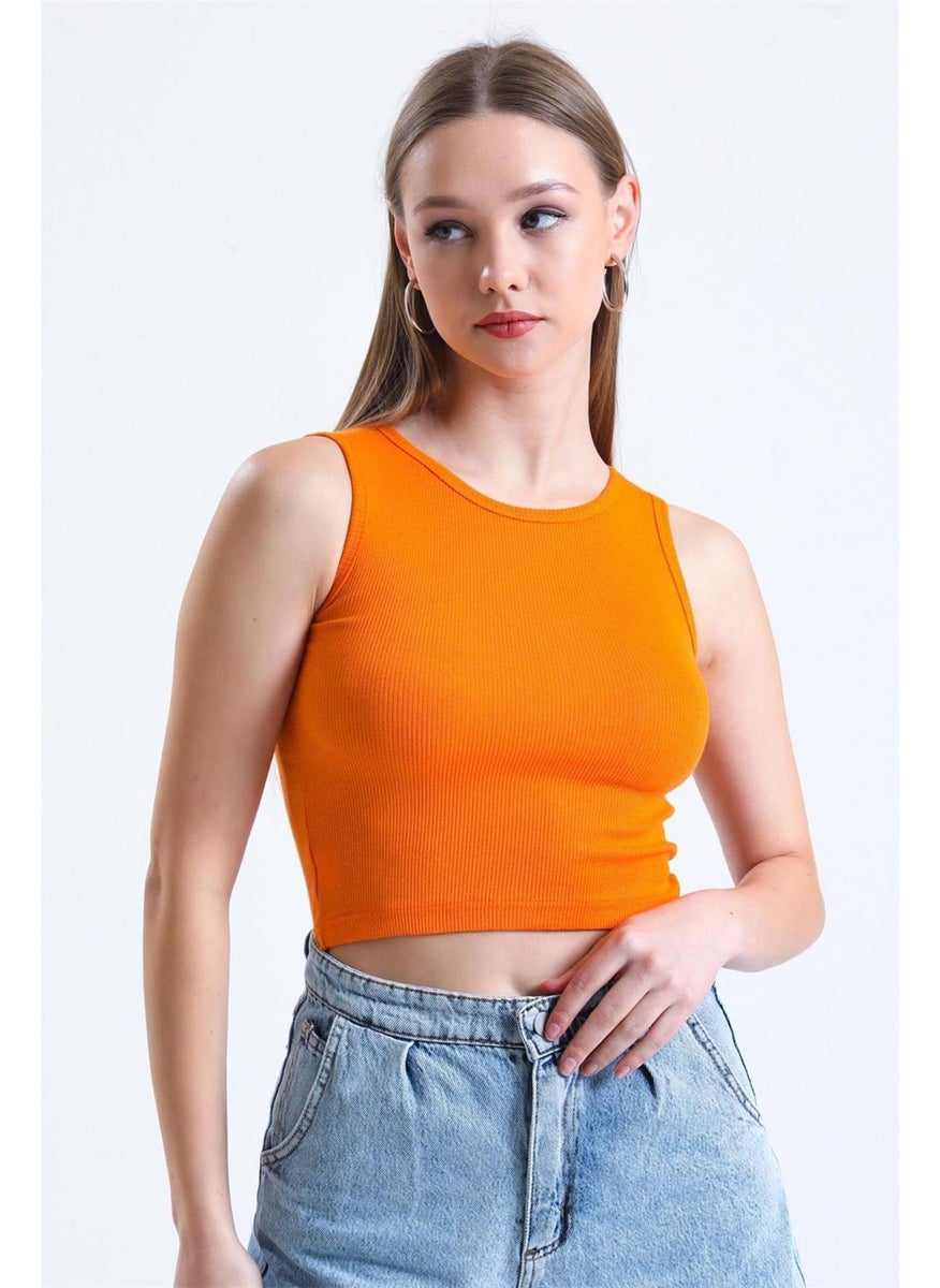 Women's Orange Crew Neck Sleeveless Camisole Undershirt