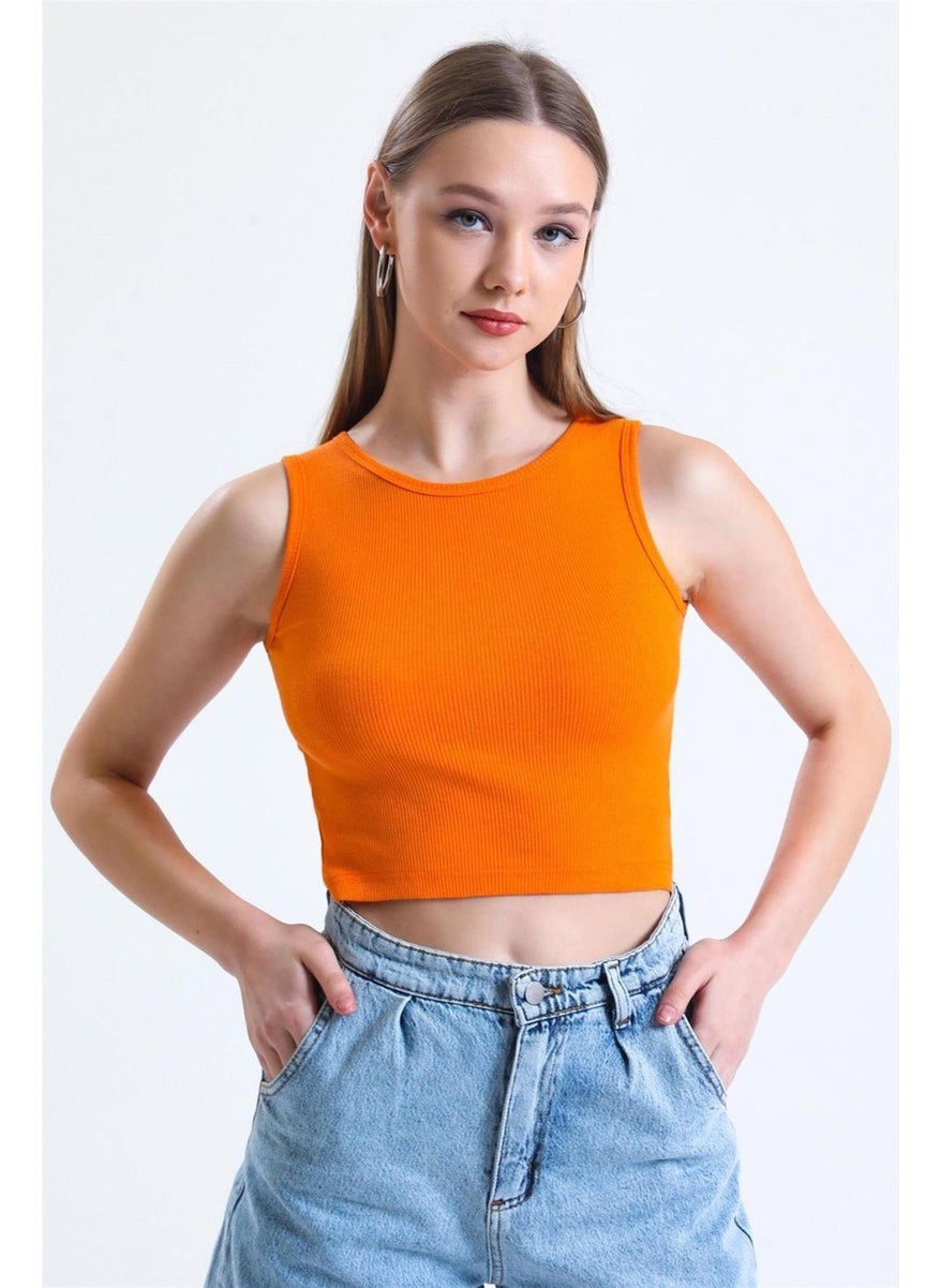 Women's Orange Crew Neck Sleeveless Camisole Undershirt