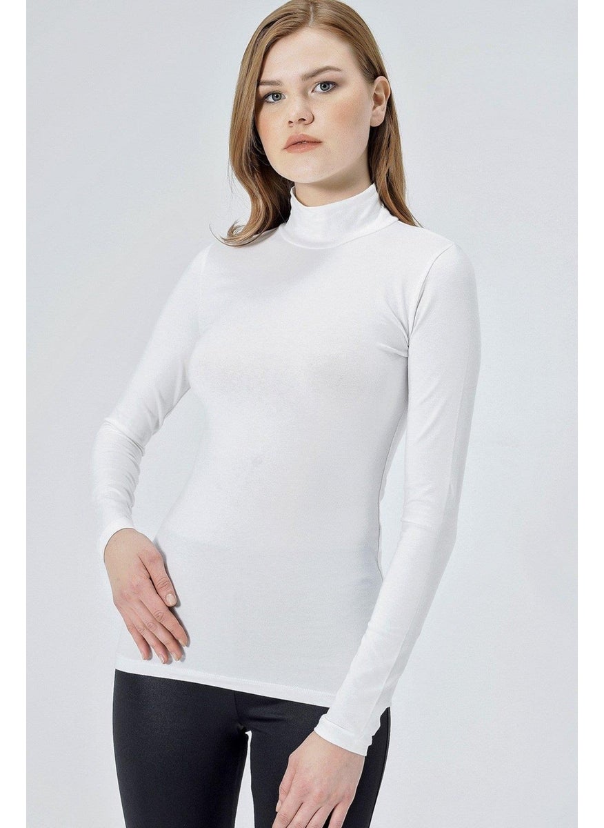 Women's Ecru Long Sleeve Stand Collar Blouse