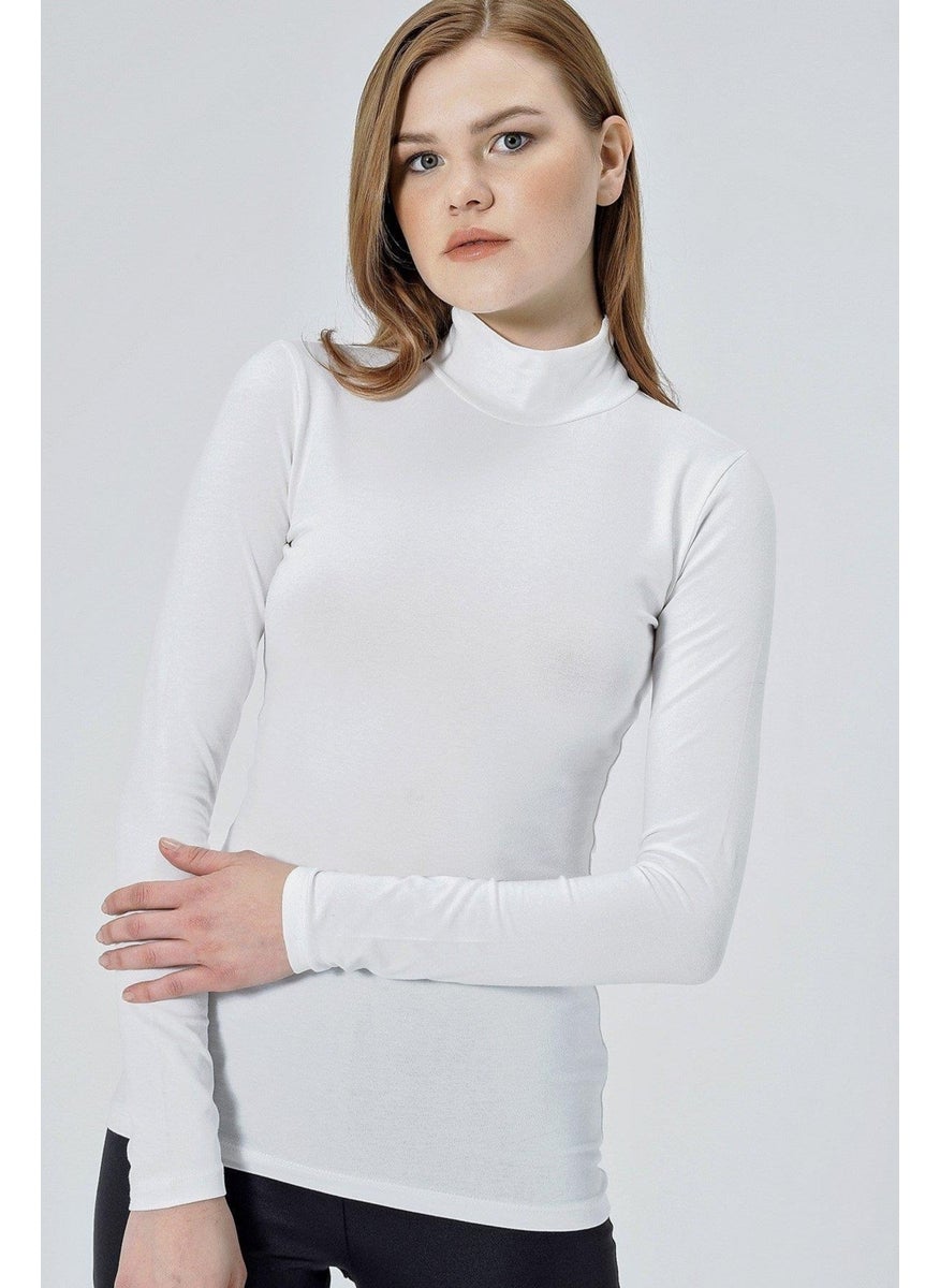 Women's Ecru Long Sleeve Stand Collar Blouse