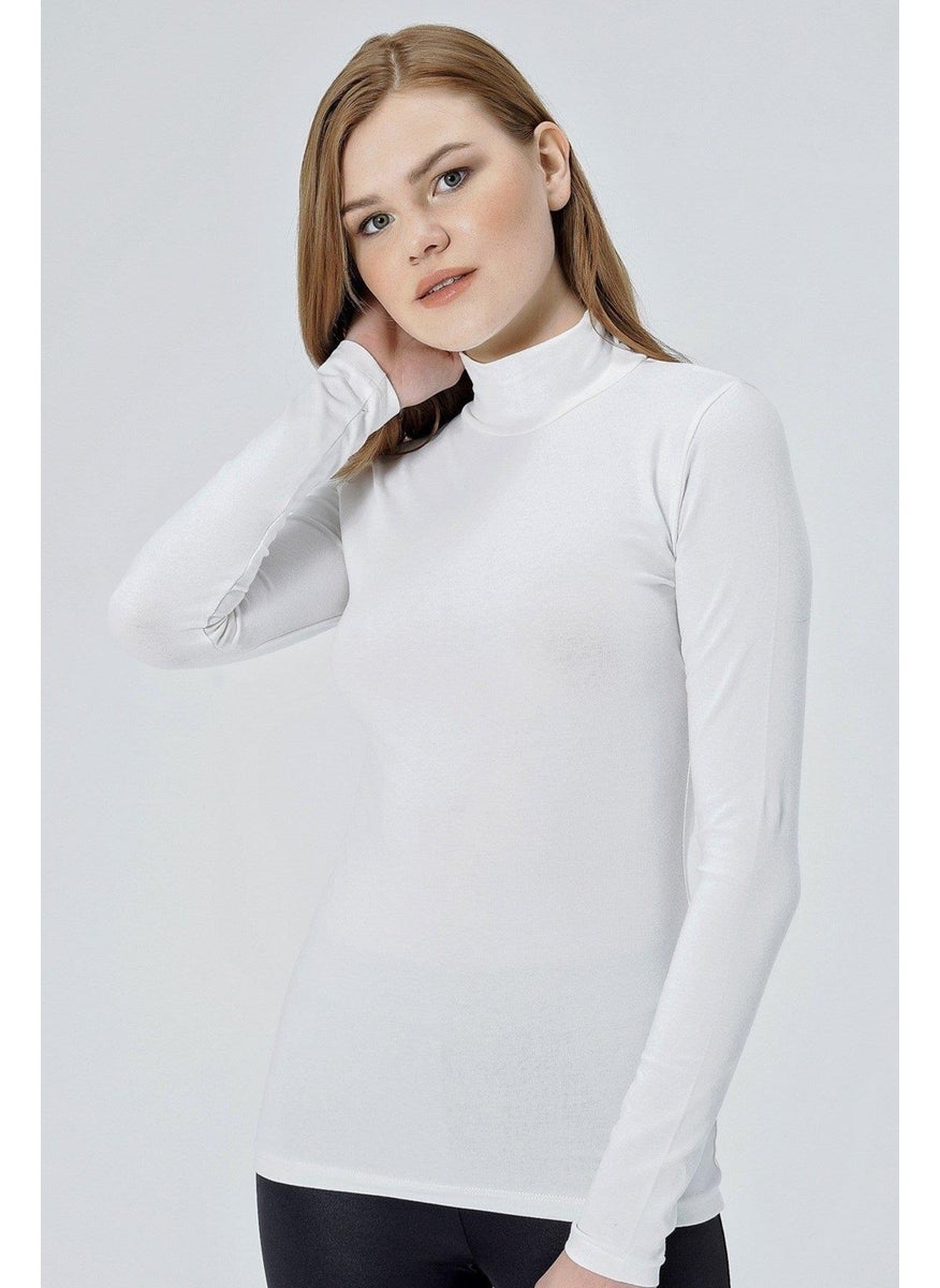 Women's Ecru Long Sleeve Stand Collar Blouse