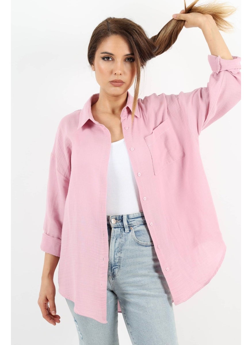 Women's Soft Muslin Fabric Long Powder Oversize Shirt