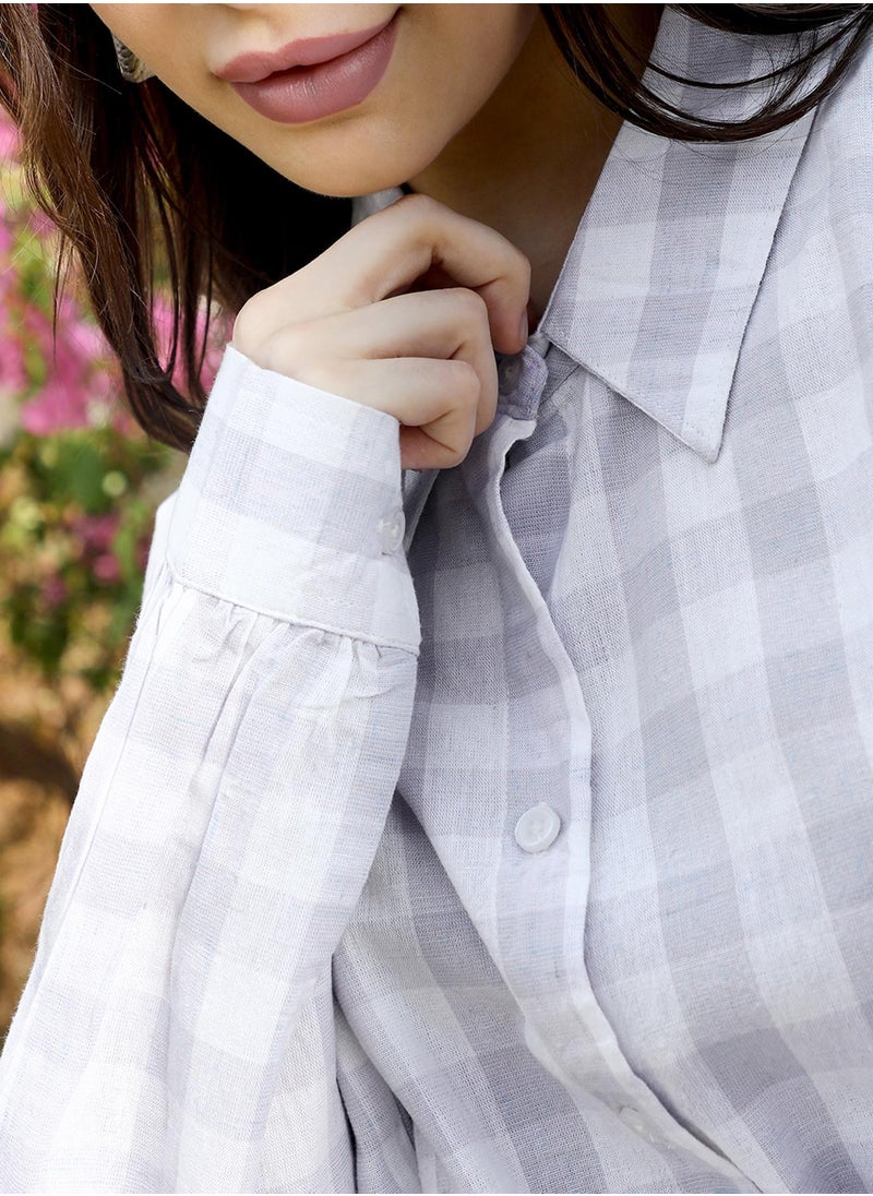 Women's Lavender Tartan Plaid Boxy Shirt For Casual Wear | Spread Collar | Long Sleeve | Button Closure | Shirt Designed With Comfortable Fit For Woman & Girls