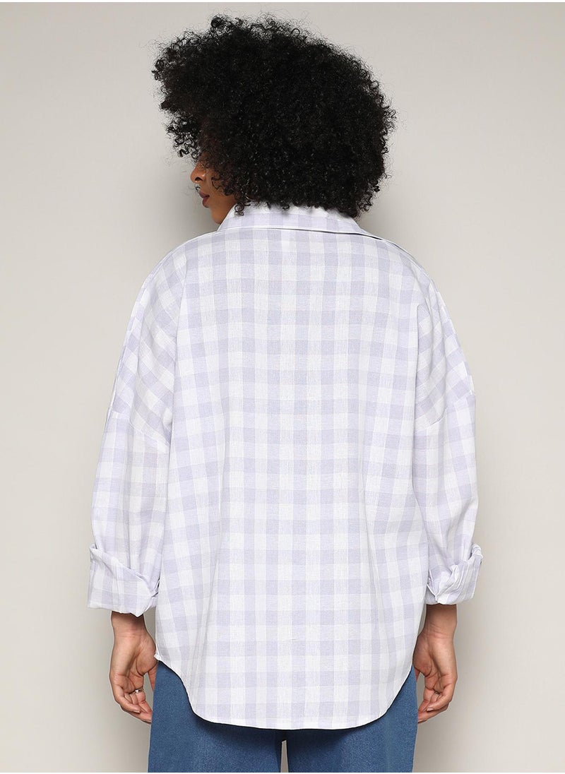 Women's Lavender Tartan Plaid Boxy Shirt For Casual Wear | Spread Collar | Long Sleeve | Button Closure | Shirt Designed With Comfortable Fit For Woman & Girls