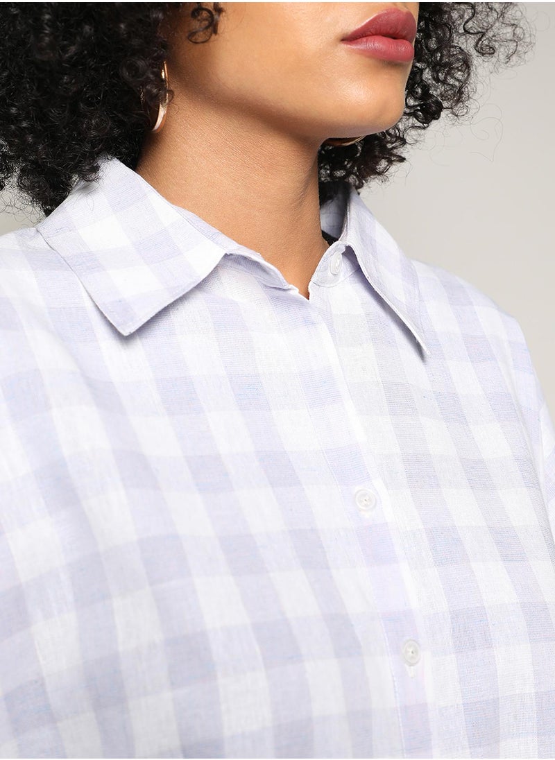Women's Lavender Tartan Plaid Boxy Shirt For Casual Wear | Spread Collar | Long Sleeve | Button Closure | Shirt Designed With Comfortable Fit For Woman & Girls