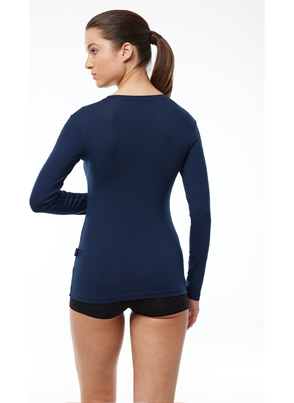 Women's Navy Blue Round Neck Long Sleeve Modal Bodysuit 182