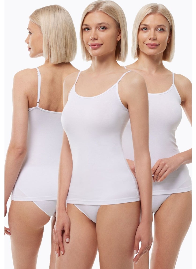 Women's White 3-Pack Modal Adjustable Rope Strap Undershirt 140 3M140
