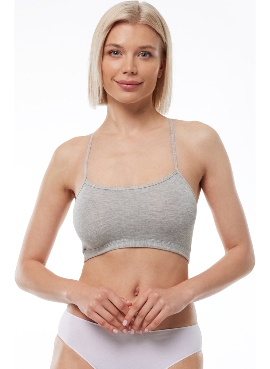Women's Gray 2-Pack Adjustable Rope Strap Padless Modal Combed Cotton Bustier 1046