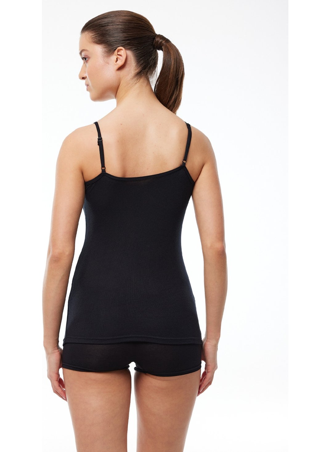 Women's Black Adjustable Rope Strap Ribbed Micro Modal Undershirt 1020