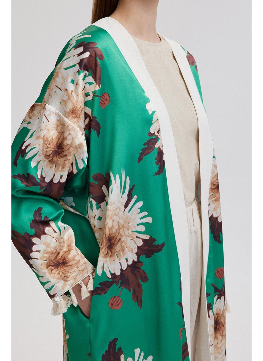 Floral Patterned Tassel Detailed Kimono