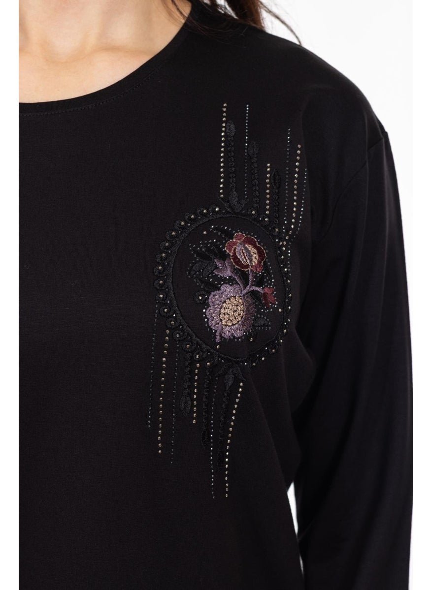 New Season Women Middle Age and Above Viscose Cross Stitch Embroidered Luxury Mother's Combed Cotton Blouse 24312