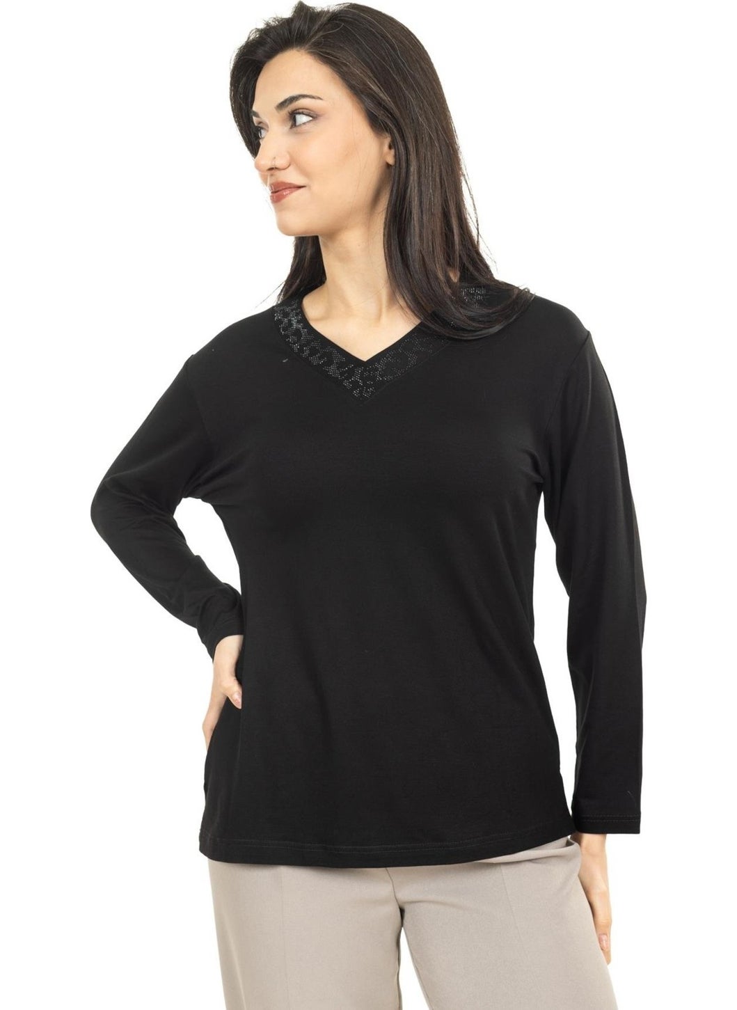 Women Middle Age and Above New Model V Neck Plain Model Mother Cotton Blouse 30565