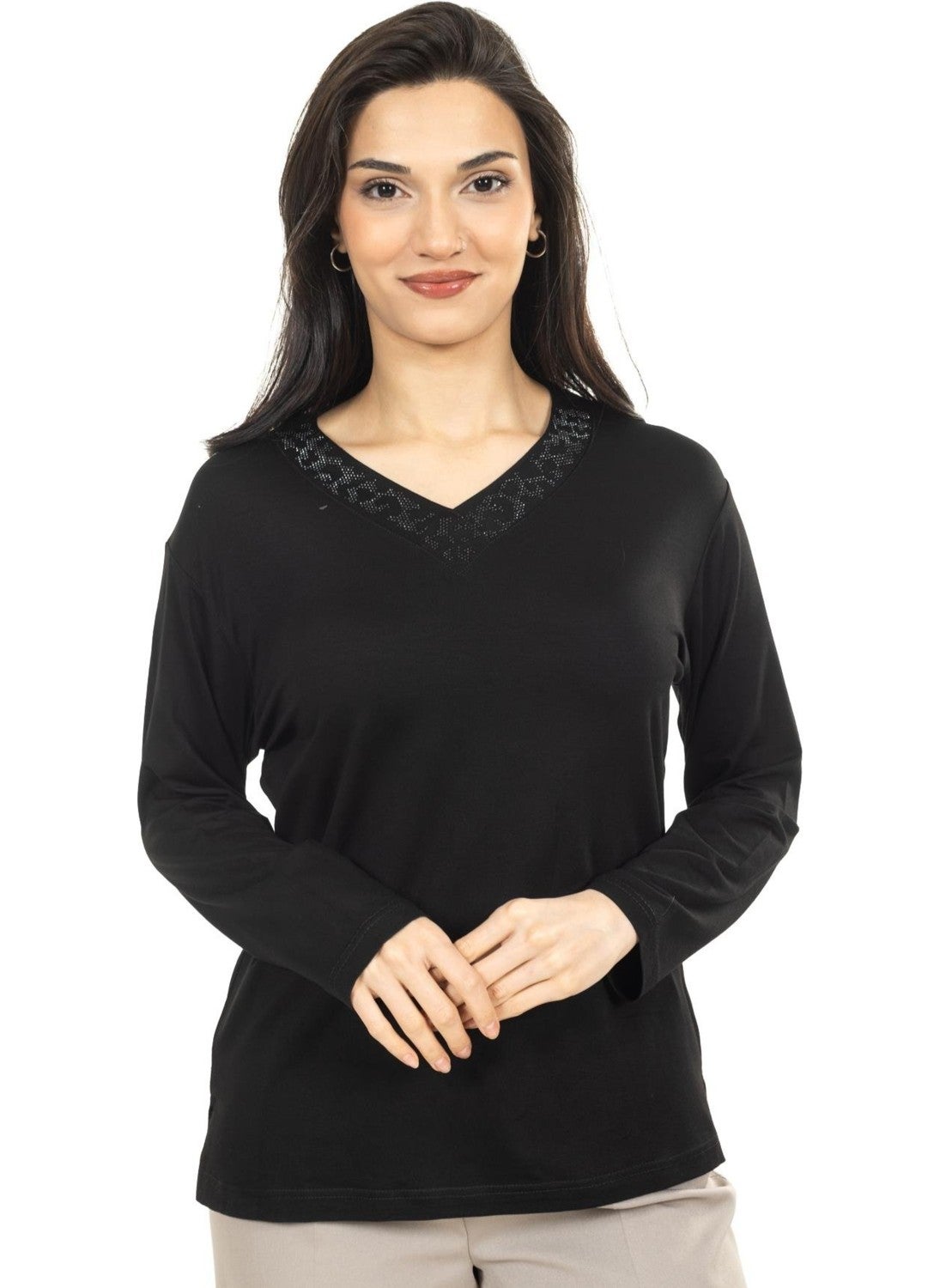 Women Middle Age and Above New Model V Neck Plain Model Mother Cotton Blouse 30565