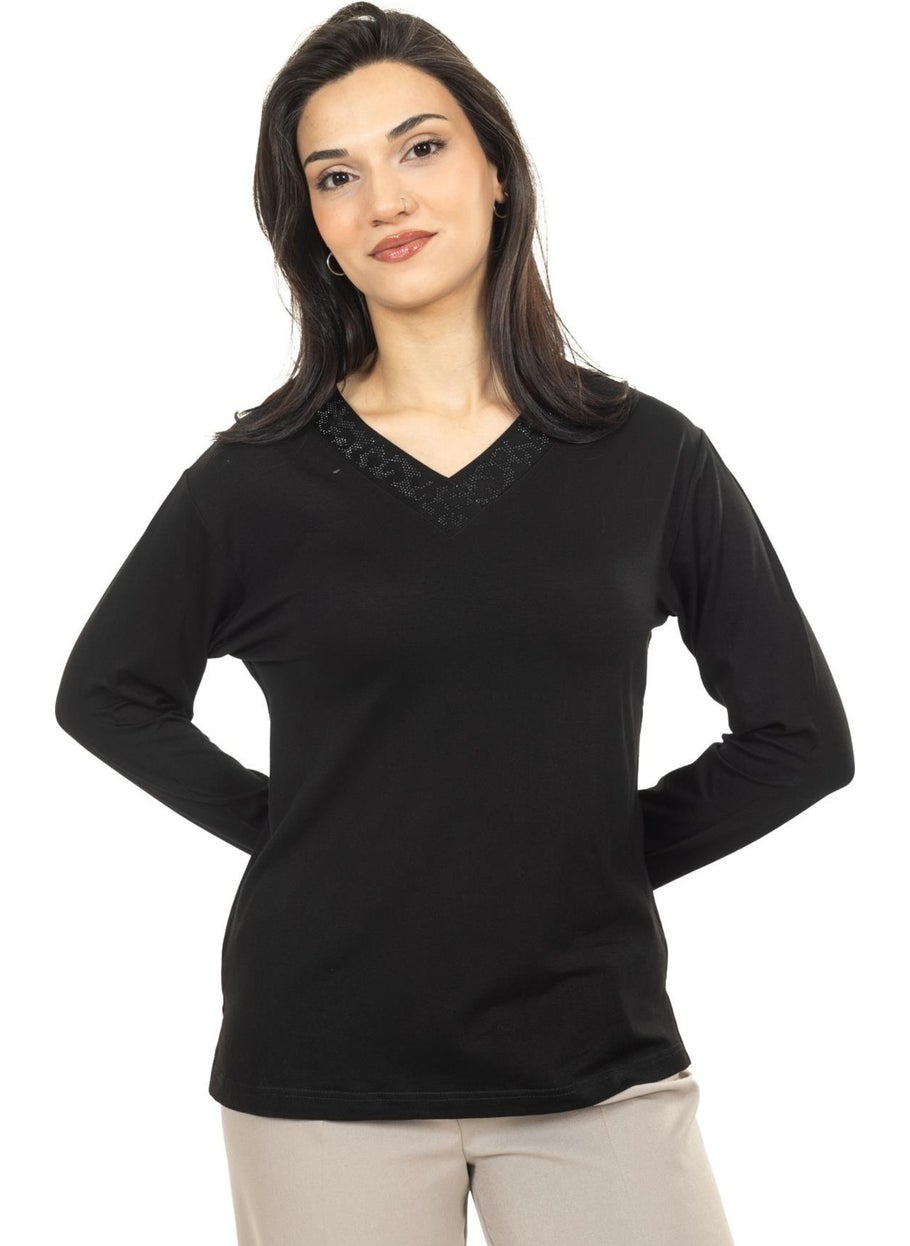 Women Middle Age and Above New Model V Neck Plain Model Mother Cotton Blouse 30565
