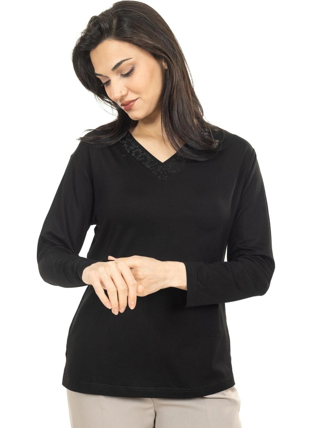 Women Middle Age and Above New Model V Neck Plain Model Mother Cotton Blouse 30565