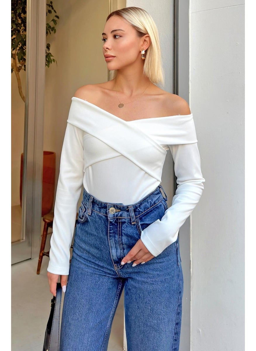 Women's Ecru Cross Strap Ottoman Blouse