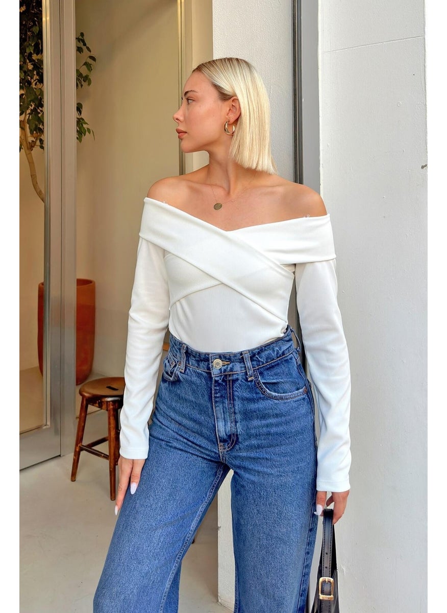 Women's Ecru Cross Strap Ottoman Blouse