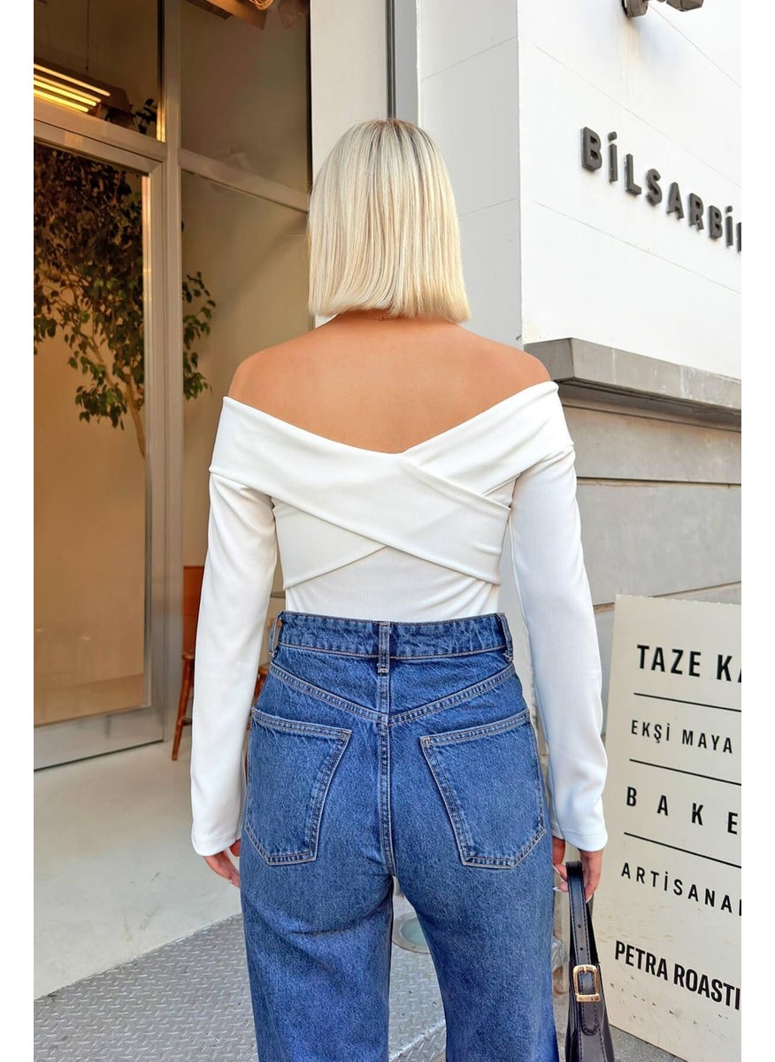 Women's Ecru Cross Strap Ottoman Blouse