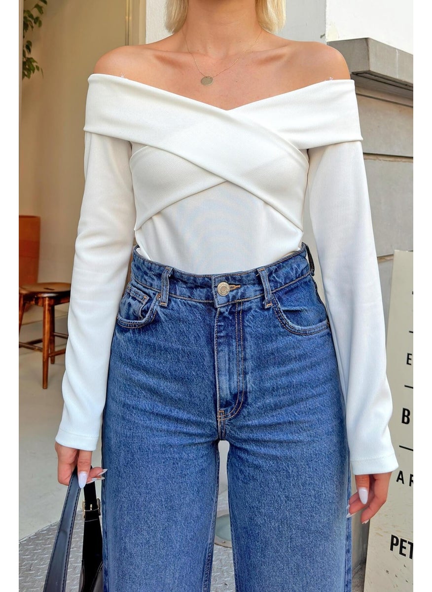 Women's Ecru Cross Strap Ottoman Blouse