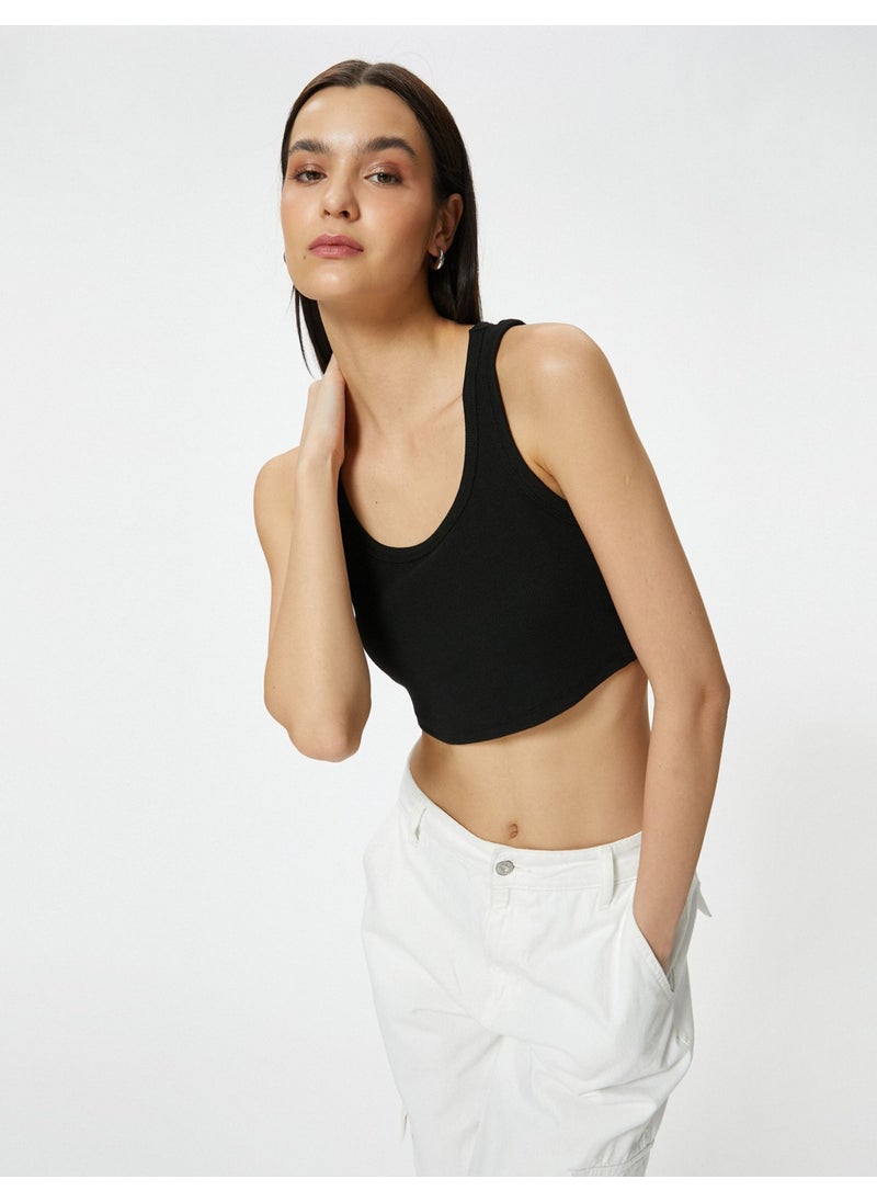 Cotton Crop Tank Top Thick Strap U Neck Ribbed