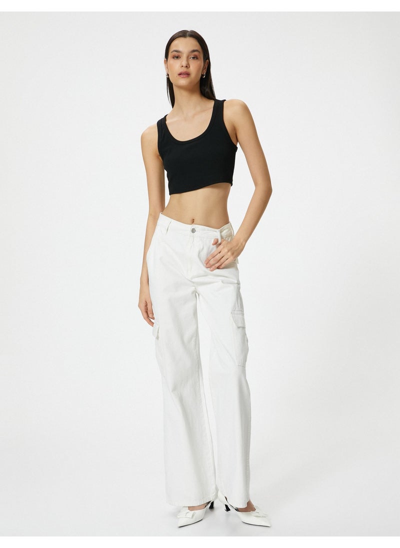 Cotton Crop Tank Top Thick Strap U Neck Ribbed