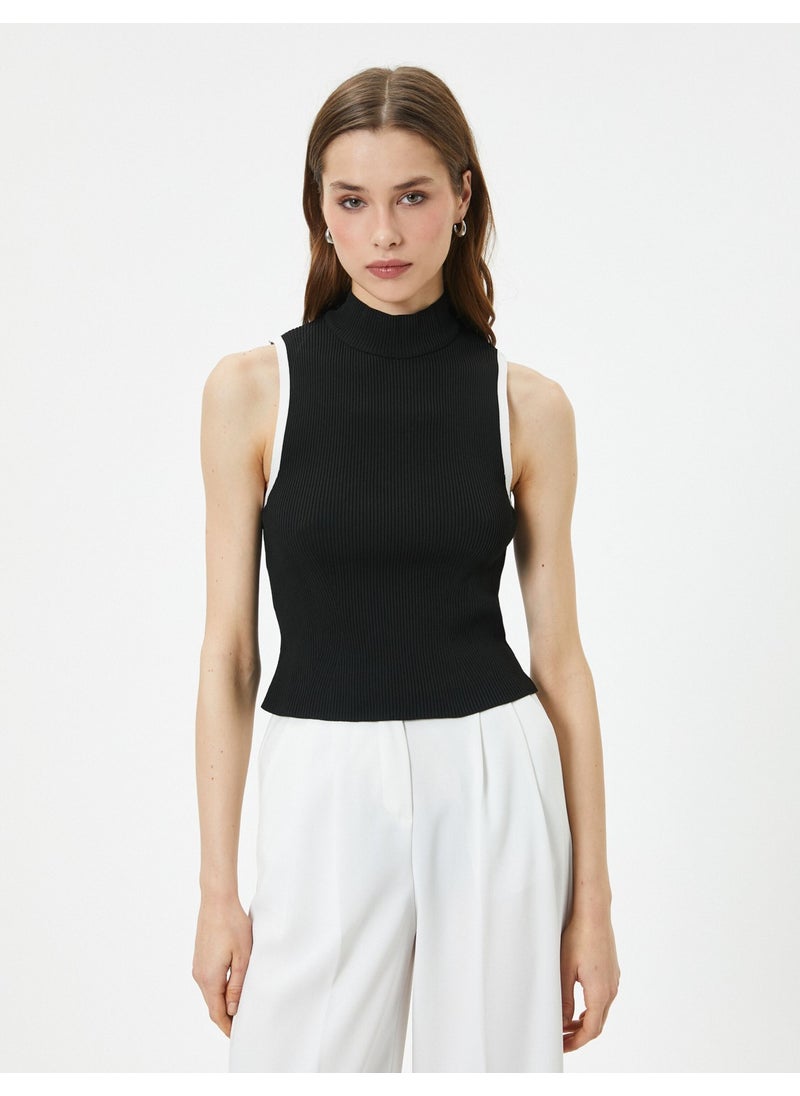 Cotton Ribbed Undershirt Sleeveless Stand Collar