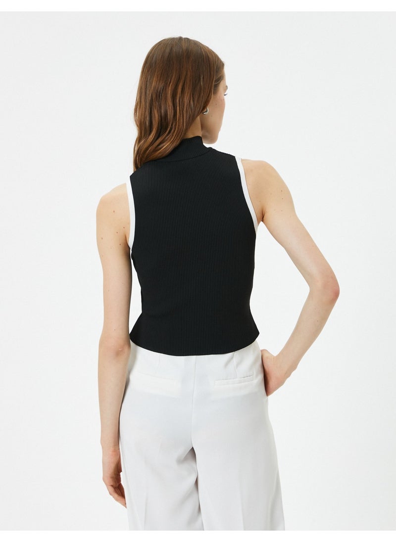 Cotton Ribbed Undershirt Sleeveless Stand Collar