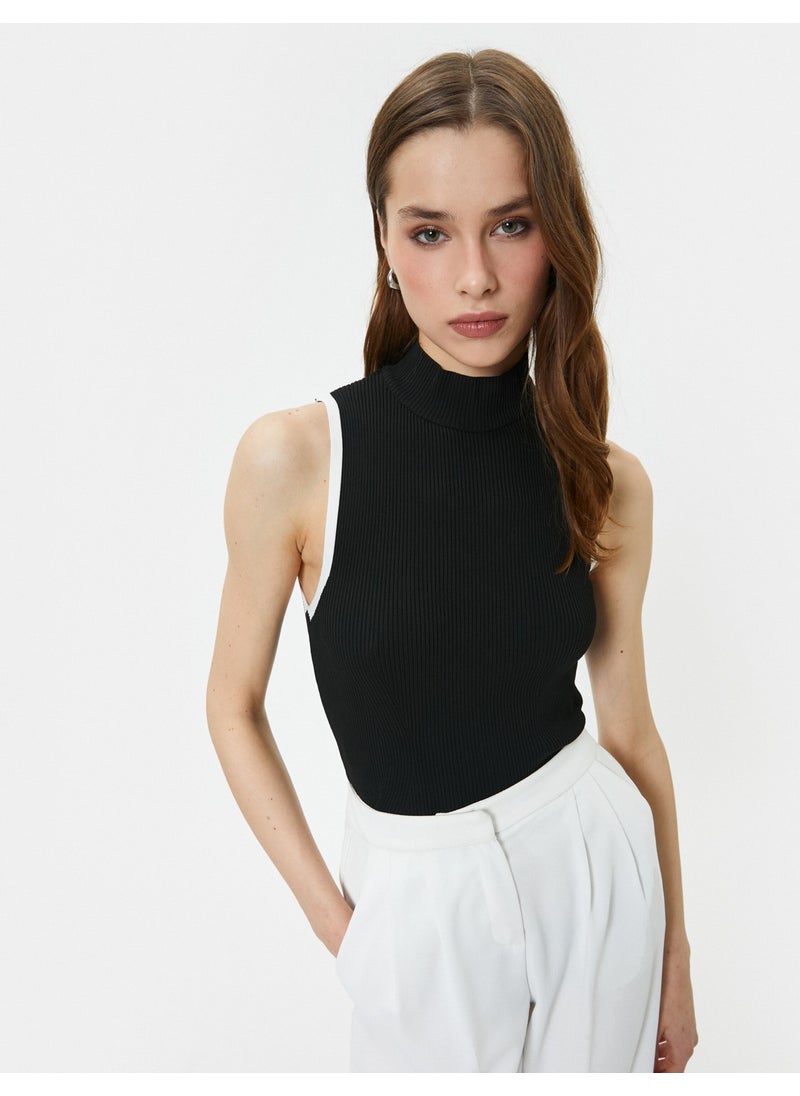 Cotton Ribbed Undershirt Sleeveless Stand Collar
