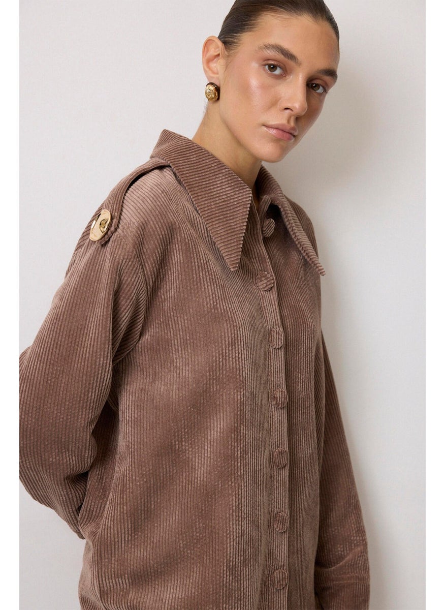 Epaulette Detailed Corduroy Shirt