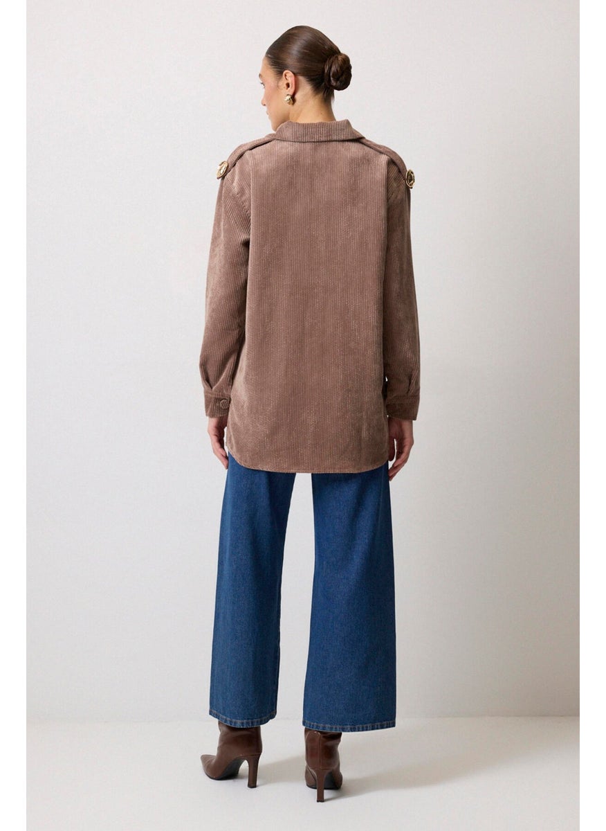 Epaulette Detailed Corduroy Shirt