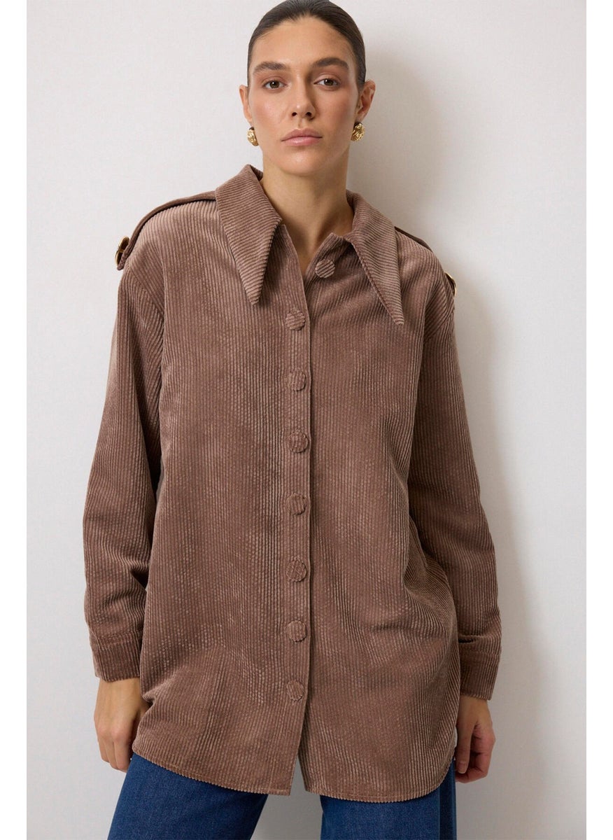 Epaulette Detailed Corduroy Shirt