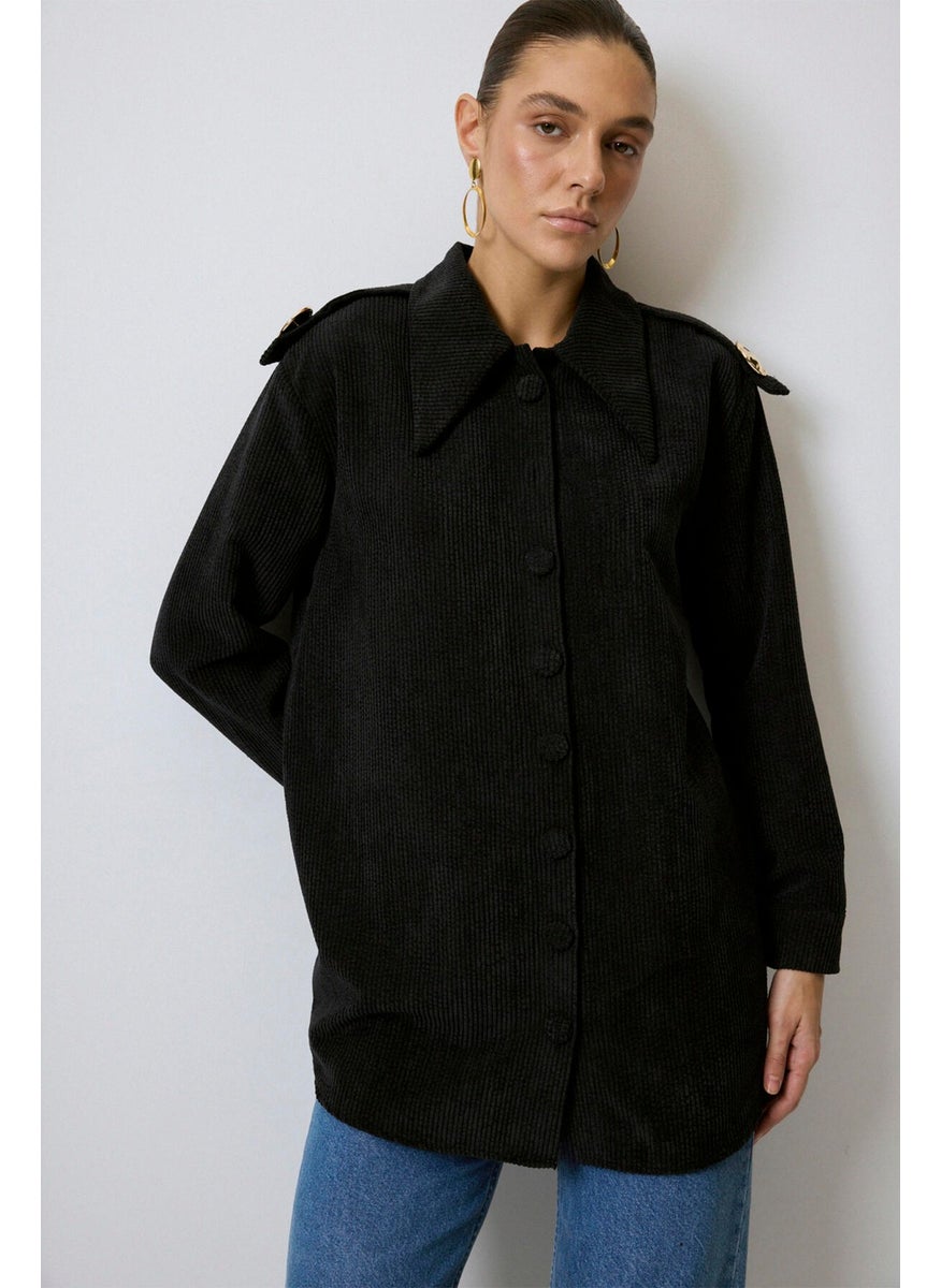 Epaulette Detailed Corduroy Shirt
