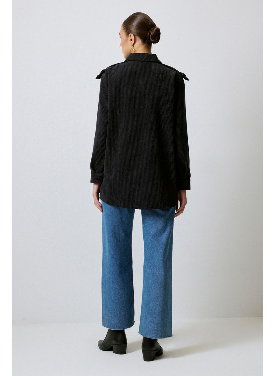 Epaulette Detailed Corduroy Shirt