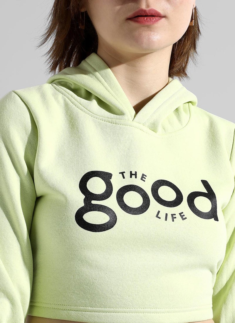 Women's Lime Green The Good Life Crop Top For Casual Wear | Hooded Neck | Long Sleeve | Pull On Closure | Top Designed With Comfort Fit For Woman & Girls