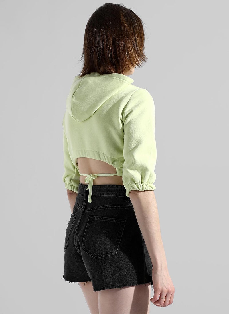 Women's Lime Green The Good Life Crop Top For Casual Wear | Hooded Neck | Long Sleeve | Pull On Closure | Top Designed With Comfort Fit For Woman & Girls