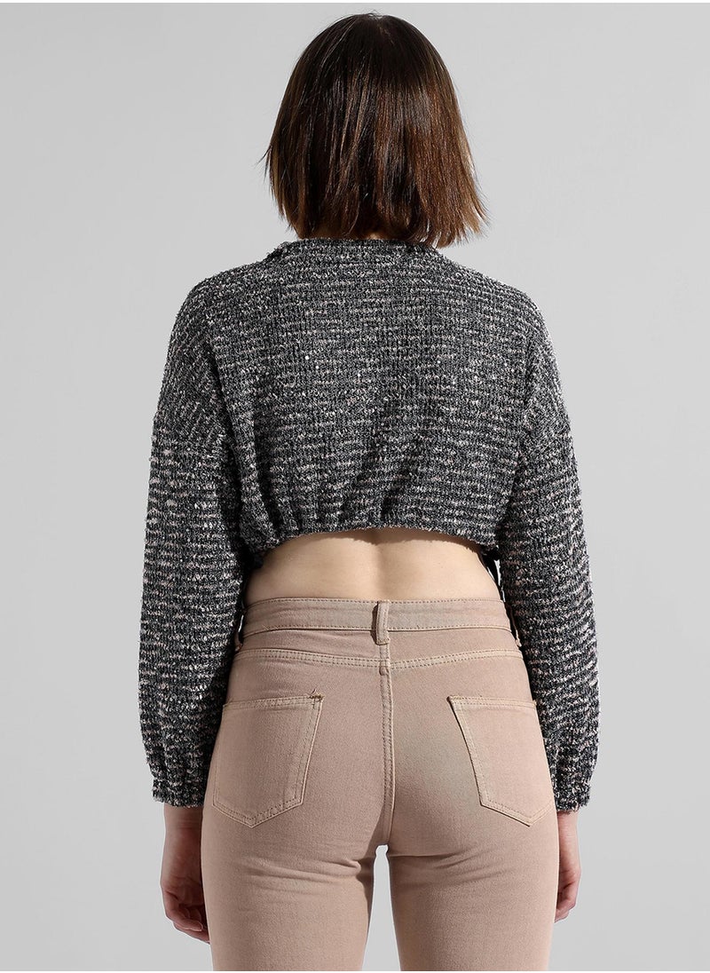 Women's Charcoal Grey Cinched Crop Top