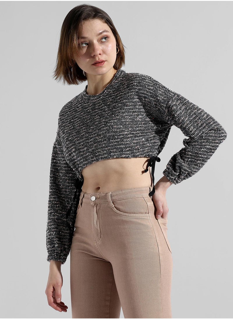 Women's Charcoal Grey Cinched Crop Top